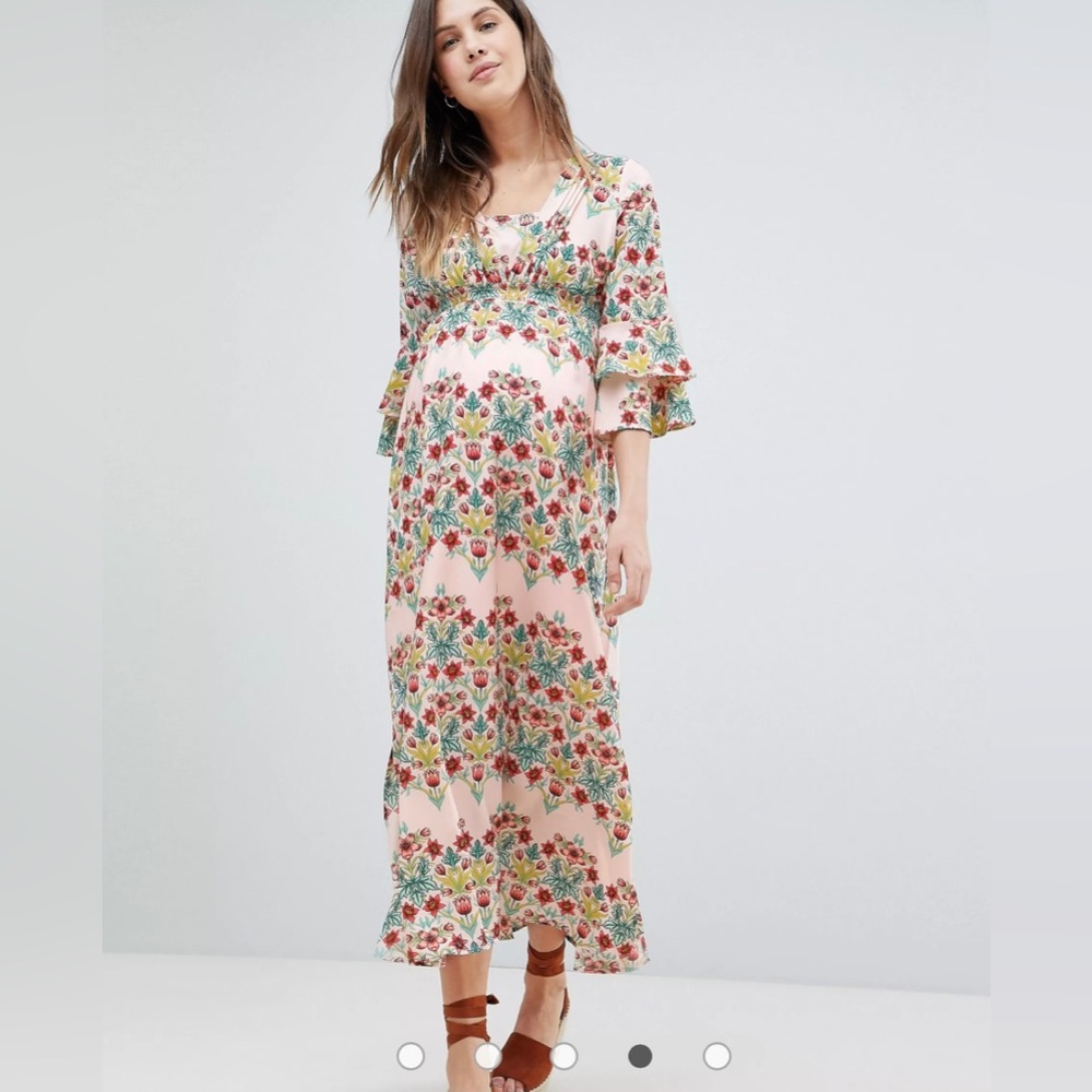Mamalicious floral prairie maxi dress with ruffle sleeves - XS - maternity